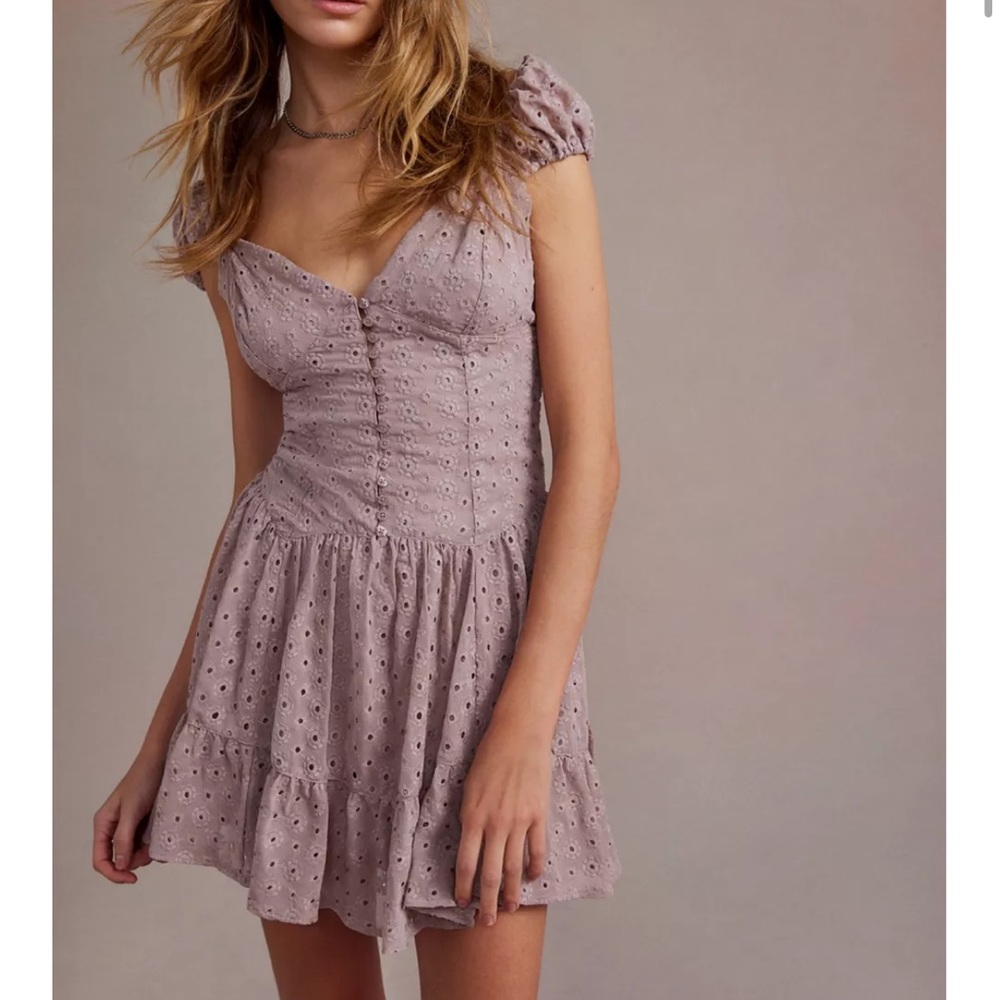Urban Outfitters Kimchi Blue Leilani Eyelet Mini Dress in Mauve